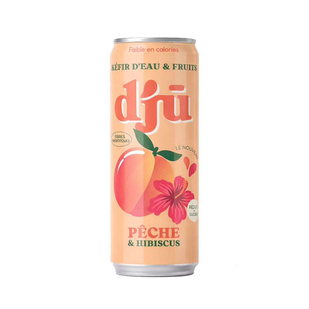 djū kéfir de fruits prébiotique Pêche - Hibiscus