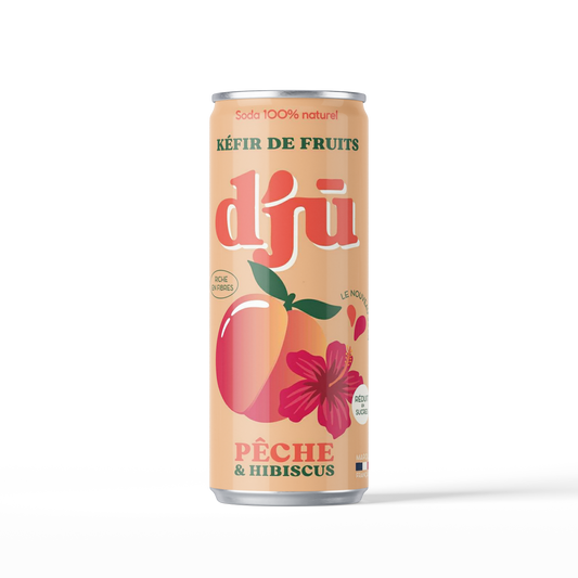 djū kéfir de fruits prébiotique Pêche - Hibiscus