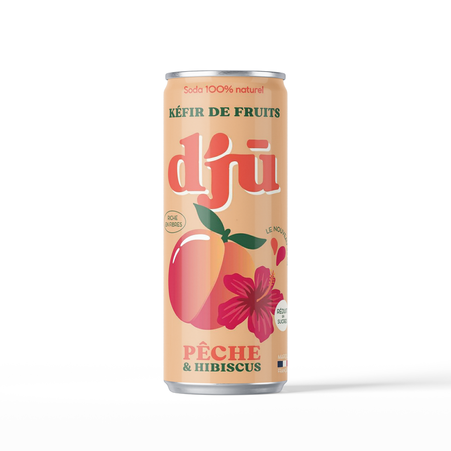 djū kéfir de fruits prébiotique Pêche - Hibiscus